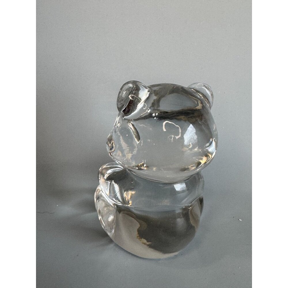 Fenton Teddy Bear Clear Glass Blue Heart Paperweight Figurine Signed - Picture 5 of 10